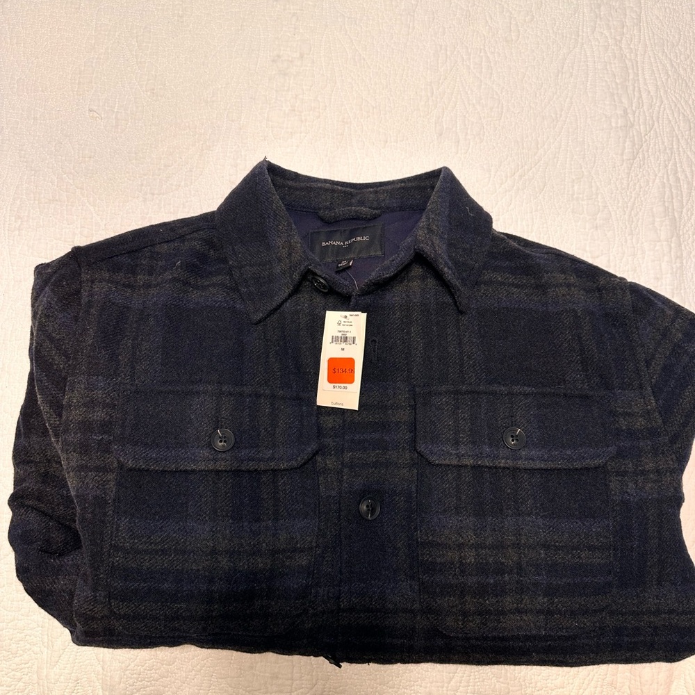 Banana Republic Black Lightweight Shirt Jacket with Modern Plaid